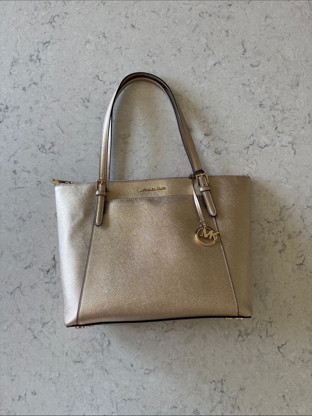 Michael Kors Metallic Ziptop Gold Tote Bag